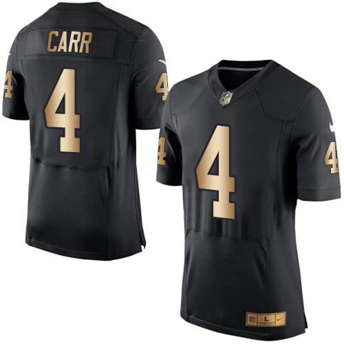 Nike Raiders #4 Derek Carr Black Team Color Men's Stitched NFL New Elite Gold Jersey - Click Image to Close
